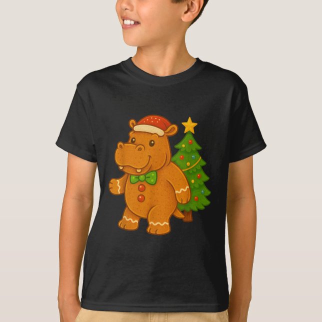 Gingerbread Hip Santa Hat Christmas Tree Hiptamus  T-Shirt (Front)