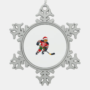 Gingerbread Hockey Christmas 2026 Holiday Sports Snowflake Pewter Christmas Ornament