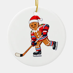 Gingerbread Hockey Christmas Ice Hockey Sports Ceramic Ornament