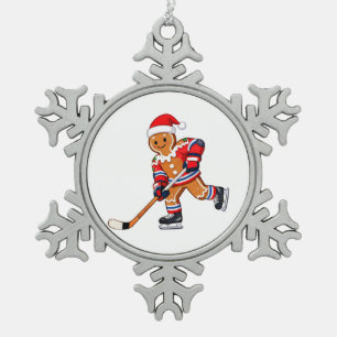 Gingerbread Hockey Christmas Ice Hockey Sports Snowflake Pewter Christmas Ornament