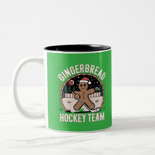 Gingerbread Hockey Team Digital Art Design Two-Tone Coffee Mug (Left)