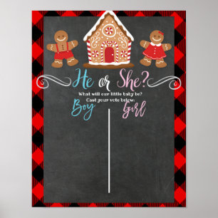 Gingerbread Holiday Gender Reveal Voting Board Red Poster