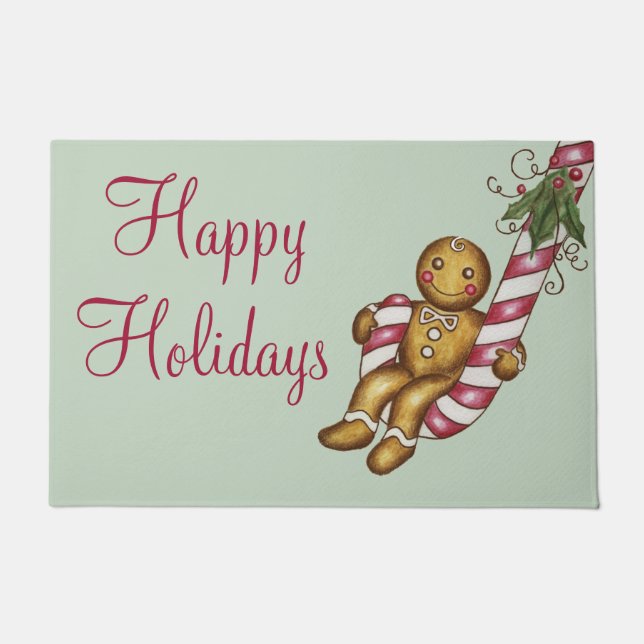 Gingerbread Holiday Welcome Doormat Rug (Front)
