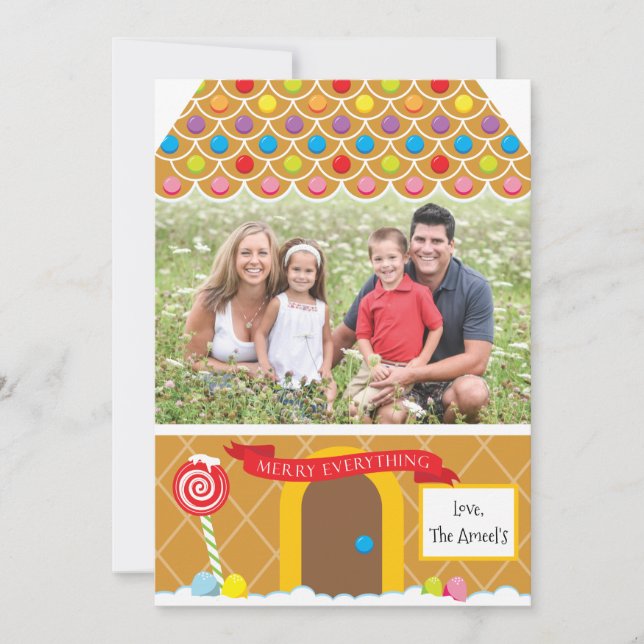 Gingerbread House | 4 Photo Christmas Card Tag (Front)
