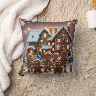 Gingerbread house and cute gingerbread family  cushion
