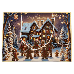 Gingerbread house and cute gingerbread family  large gift bag