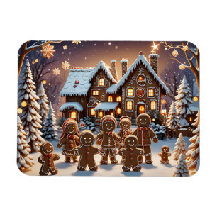 Gingerbread house and cute gingerbread family  magnet