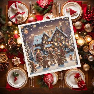 Gingerbread house and cute gingerbread family napkin