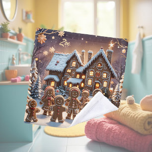 Gingerbread house and cute gingerbread family  wash cloth