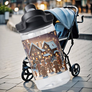 Gingerbread house and cute gingerbread family water bottle