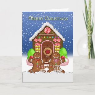Gingerbread House and Family Christmas Greeting Ca Holiday Card