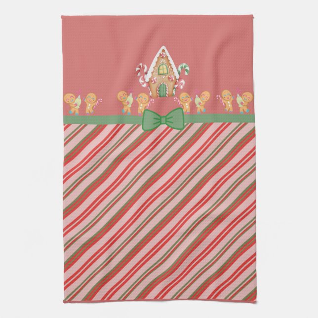 Gingerbread House and Gingerbread Men Tea Towel (Vertical)