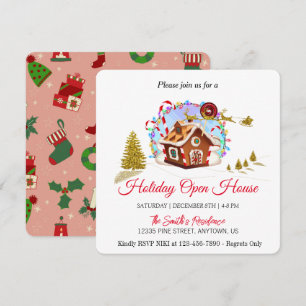 Gingerbread House and Golden Santa Claus Holiday Card