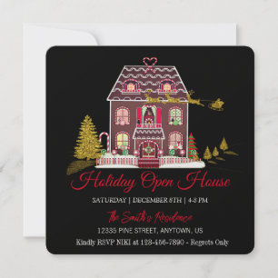 Gingerbread House and Golden Santa Claus Holiday Card