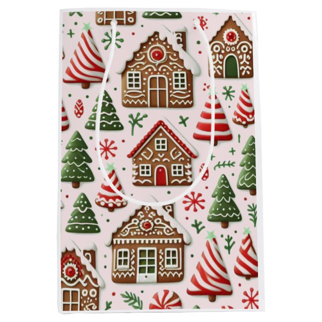  Gingerbread House and Peppermint Trees  Medium Gift Bag (Front)
