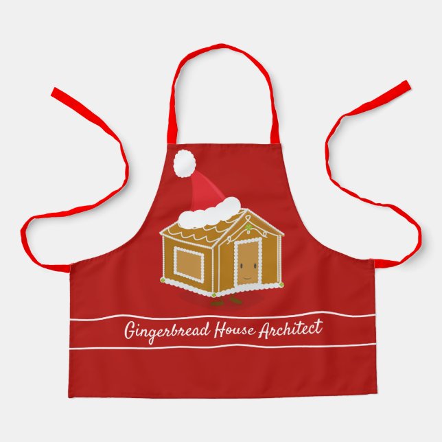 Gingerbread House Architect Red Brown Christmas Apron (Front)