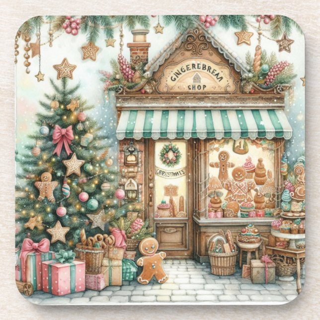 Gingerbread house bakery 2 beverage coaster (Front)