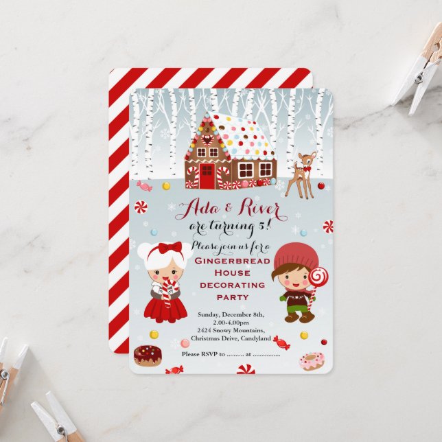Gingerbread House Birthday Party Invitation (Front/Back In Situ)