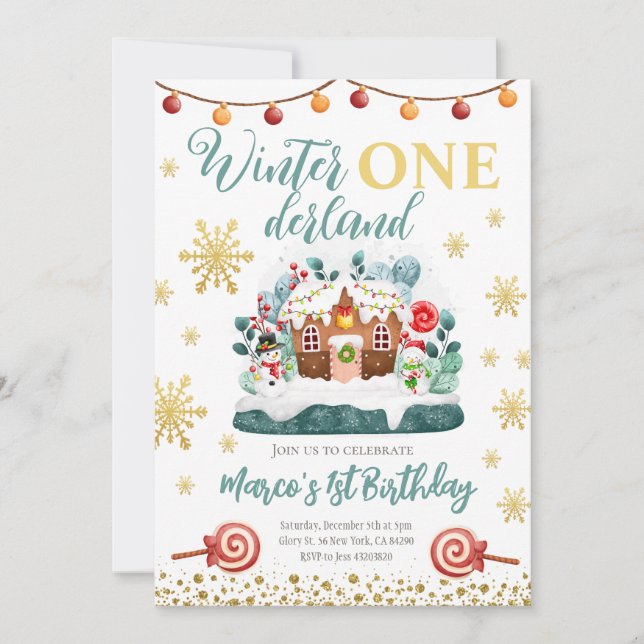 Gingerbread house Birthday Party Invite (Front)