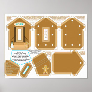 Gingerbread House Blue 2023 Photo Frame Printable Poster