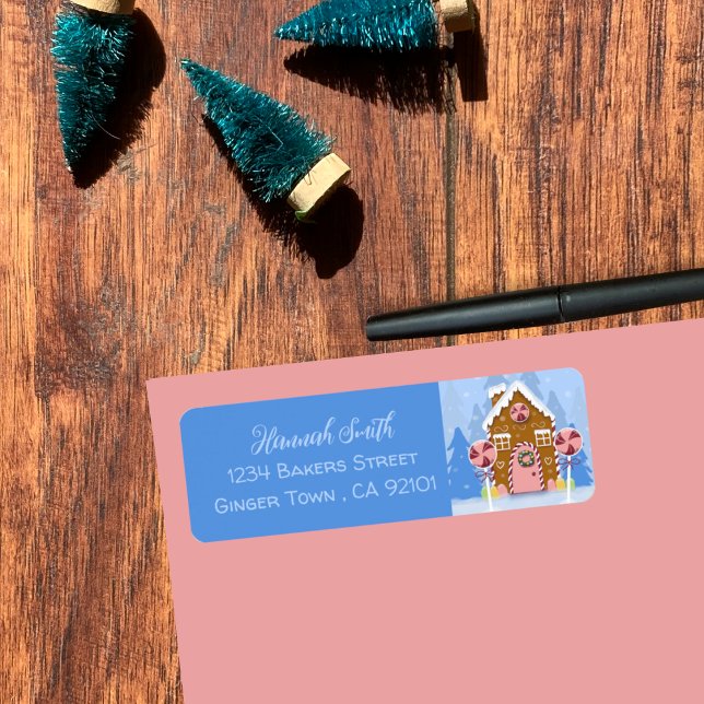 Gingerbread House Blue Return Address Labels (Gingerbread house blue return address labels .)