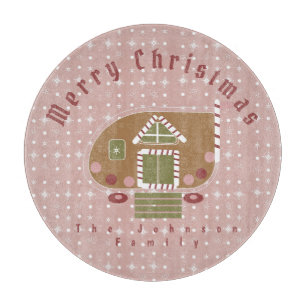 Gingerbread House Camper Family Name Cutting Board