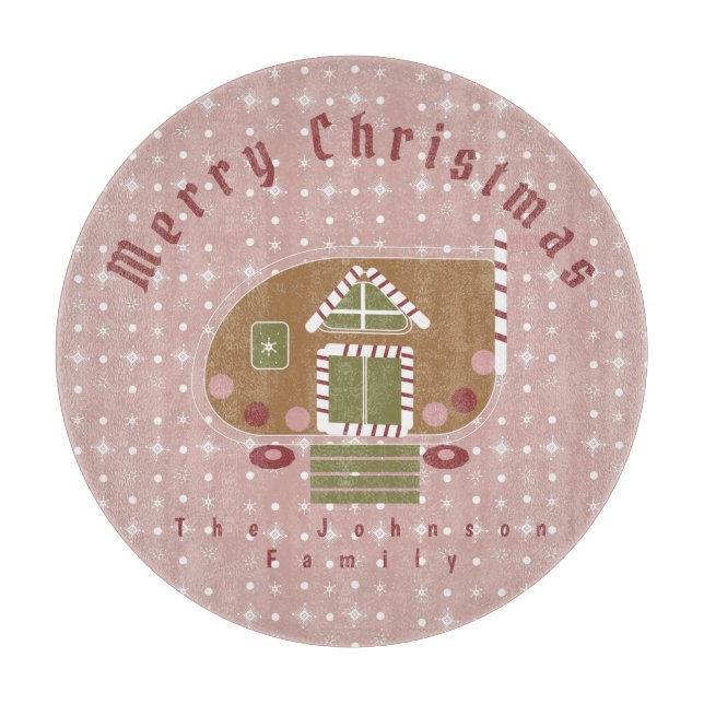 Gingerbread House Camper Family Name Cutting Board (Front)