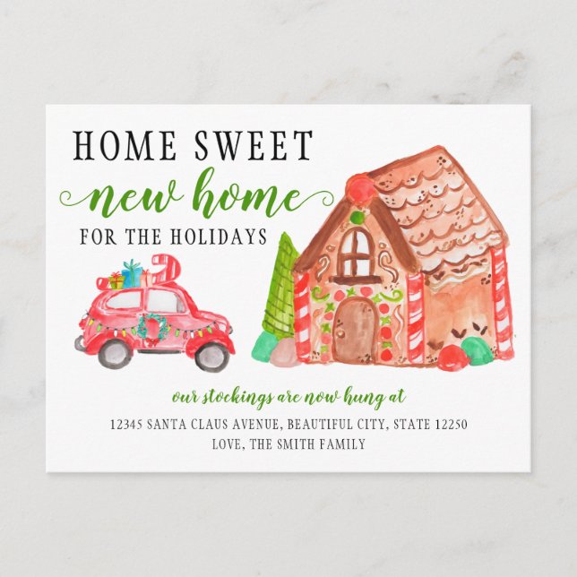 Gingerbread House Car We've Moved Holiday Moving Announcement Postcard (Front)