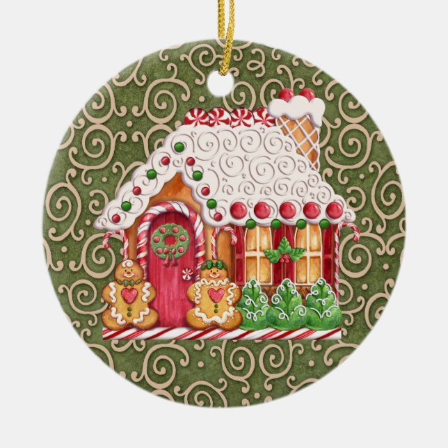 Gingerbread House Ceramic Tree Decoration (Front)