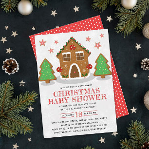 Gingerbread House Christmas Baby Shower Invitation