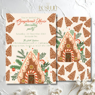 Gingerbread House Christmas Bake Decorating Party Invitation
