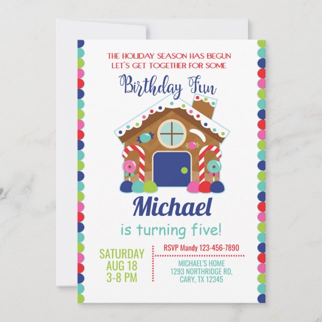 Gingerbread house Christmas boy invitation. Invitation (Front)