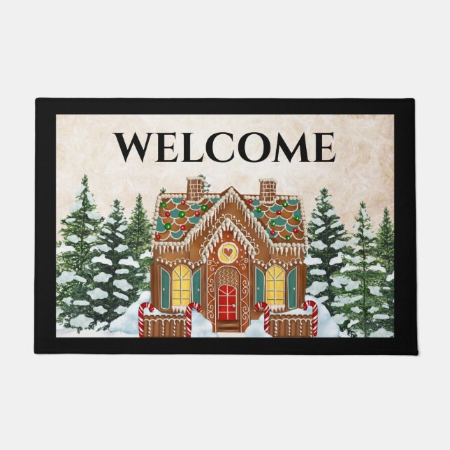 Gingerbread House Christmas Doormat Door Mat (Front)