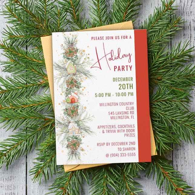 Gingerbread House Christmas Garland Party Invitation (Creator Uploaded)