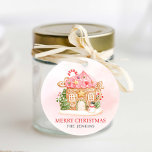 Gingerbread House Christmas Gift Favour Tags<br><div class="desc">Merry Christmas Pink Gingerbread House Round Favor Gift Tag. Edit Text by clicking Personalize. Matching items in our store Cava party design.</div>