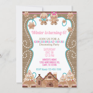 Gingerbread house Christmas girl invitation. Invit Invitation