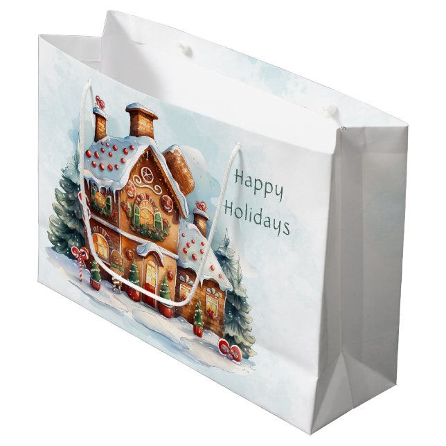 Gingerbread House Christmas Holiday Gift Bag (Front Angled)