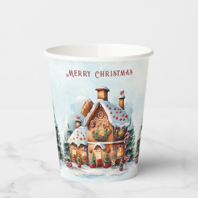 Gingerbread House Christmas Holiday Paper Cups (Left)