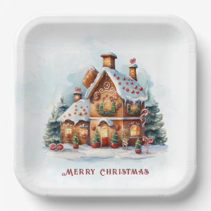 Gingerbread House Christmas Holiday Paper Plate