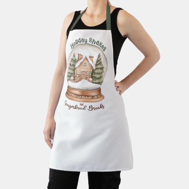 Gingerbread House Christmas Holiday Snow Globe Apron (Insitu)