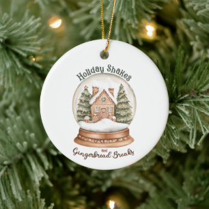 Gingerbread House Christmas Holiday Snow Globe Ceramic Ornament