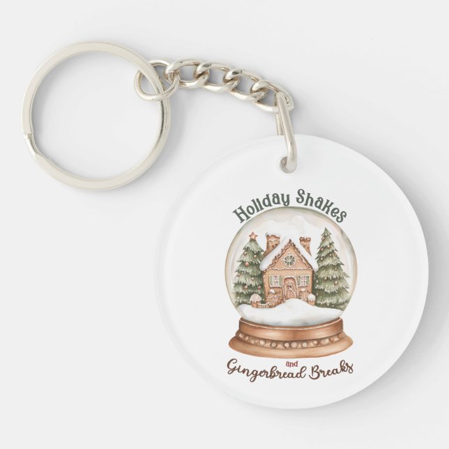 Gingerbread House Christmas Holiday Snow Globe Key Ring (Front)
