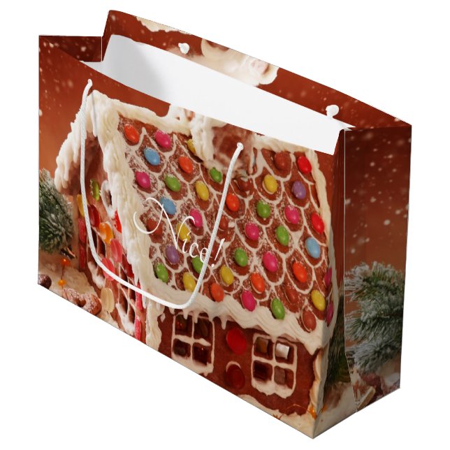 gingerbread house Christmas Large Gift Bag (Front Angled)