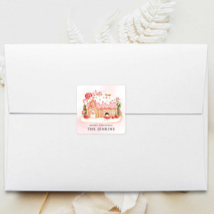 Gingerbread House Christmas Party Favour Square Sticker