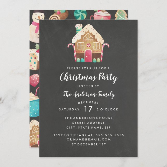 Gingerbread House Christmas Party Invitation (Front/Back)