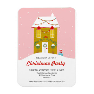 Gingerbread House Christmas Party Invitation Magnet