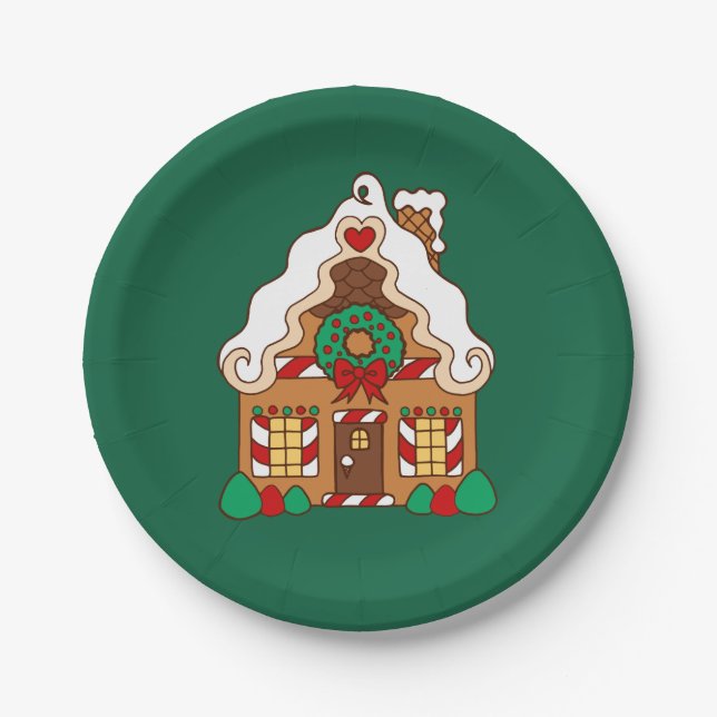 Gingerbread House Christmas Party Paper Plates (Front)