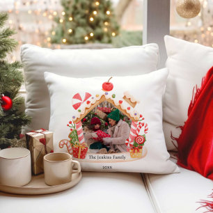 Gingerbread House Christmas Photo Cushion
