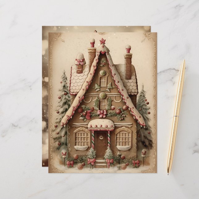 Gingerbread House Christmas Scrapbook Paper (Front/Back In Situ)
