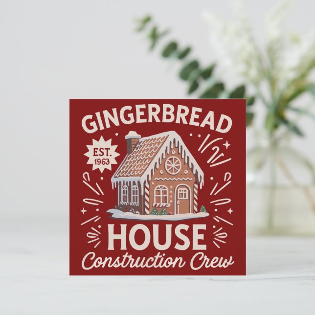 Gingerbread House Construction Crew Funny Xmas  Holiday Card (Standing Front)